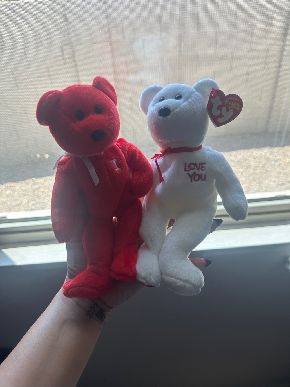 Ty Plush Bear Duo - Red and White 'Love You' Pair